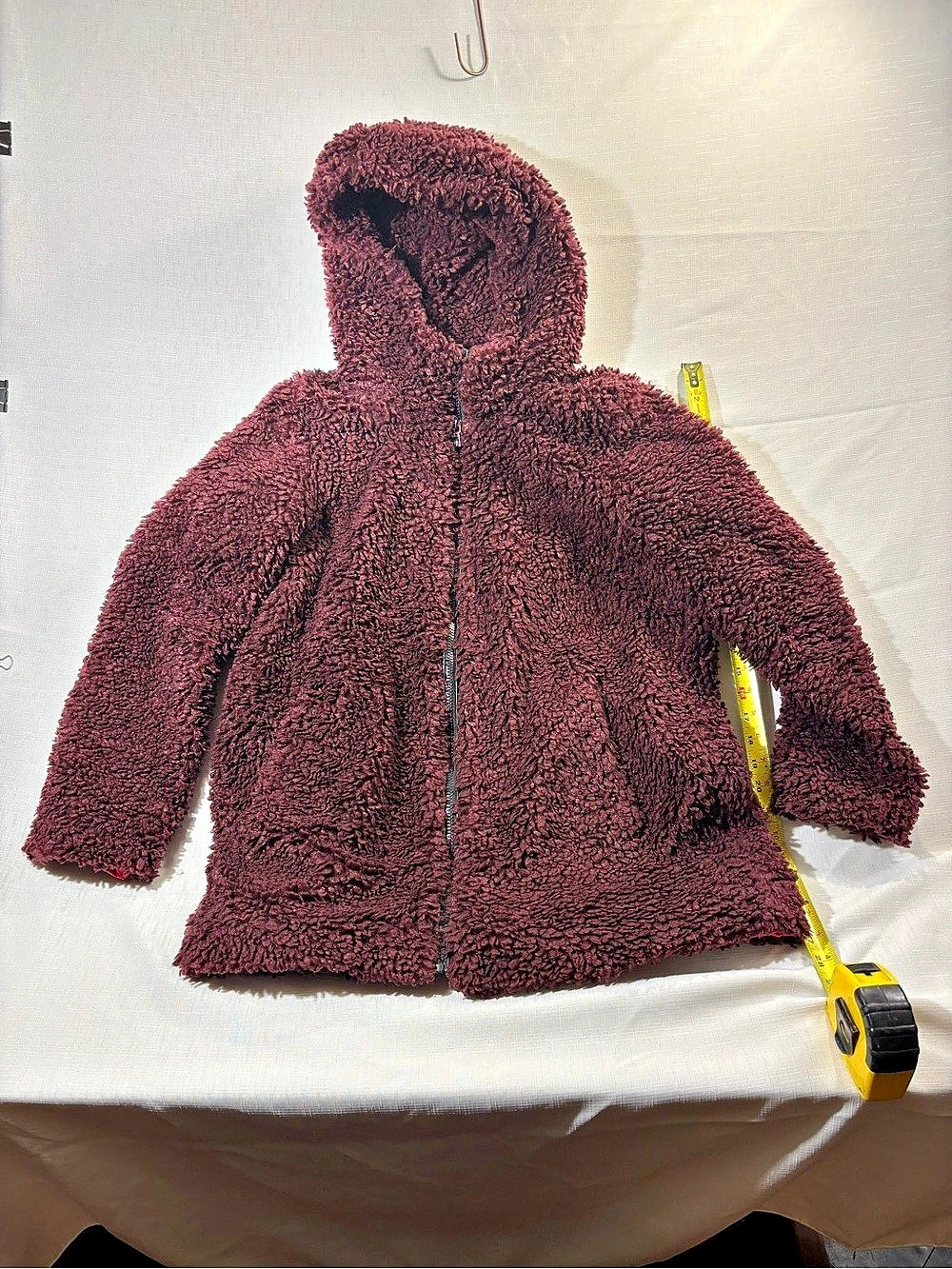 Isaac Mizrahi LIVE! Sherpa Hooded Jacket in Burgundy Size Medium